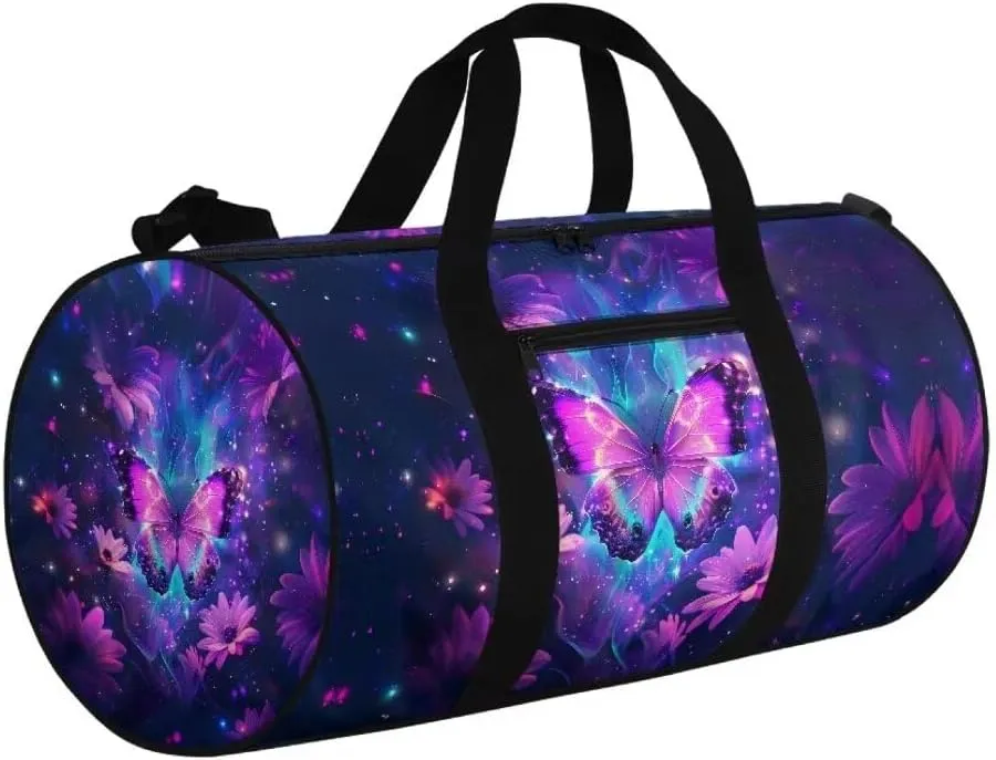 Boatee Butterfly Womens Duffle Bag for Travel Duffel Bag Lightweight Gym Bag Large Luggage Bag Big Capacity Shoulder Hand Bag Weekender Bags with Inner Pocket Makeup Travel Bag for Camp Purple