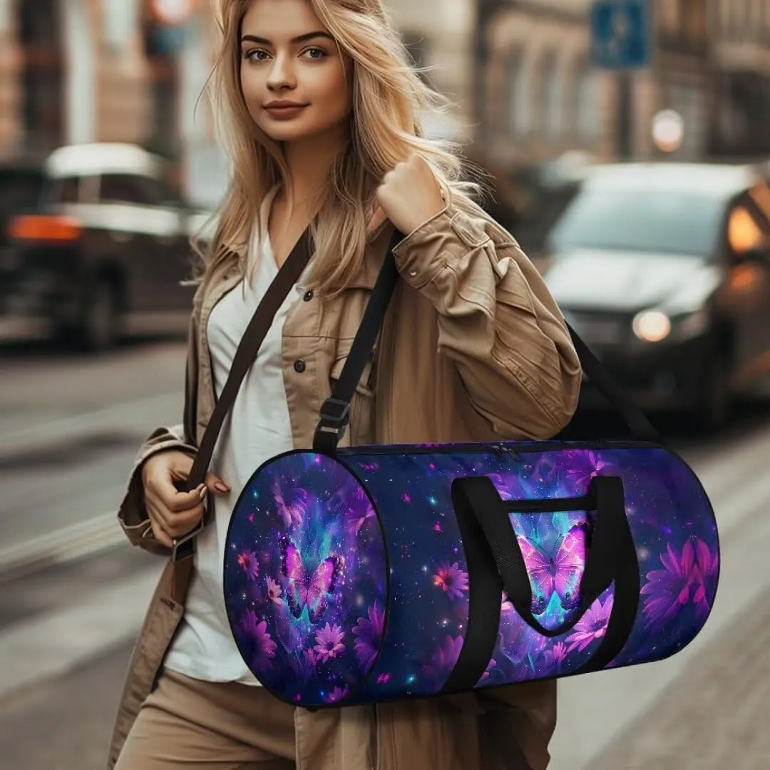 Boatee Butterfly Womens Duffle Bag for Travel Duffel Bag Lightweight Gym Bag Large Luggage Bag Big Capacity Shoulder Hand Bag Weekender Bags with Inner Pocket Makeup Travel Bag for Camp Purple