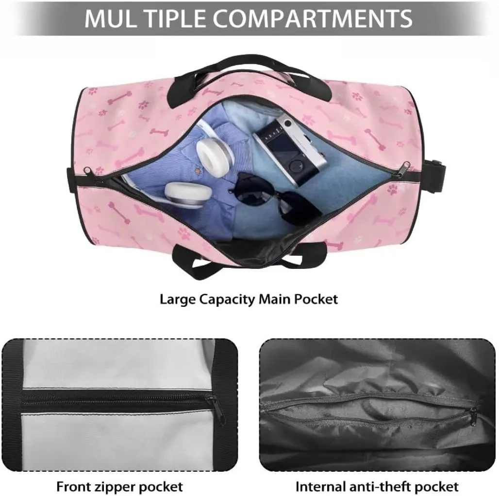 Boatee Corgi Luggage Bag for Teen Girls Cute Duffle Bag for Travel Duffel Bag Lightweight Weekender Bags with Adjustable Strap Multi-Purpose Handle Purse Casual Holdall Bag for Sport Camp Dog Pink