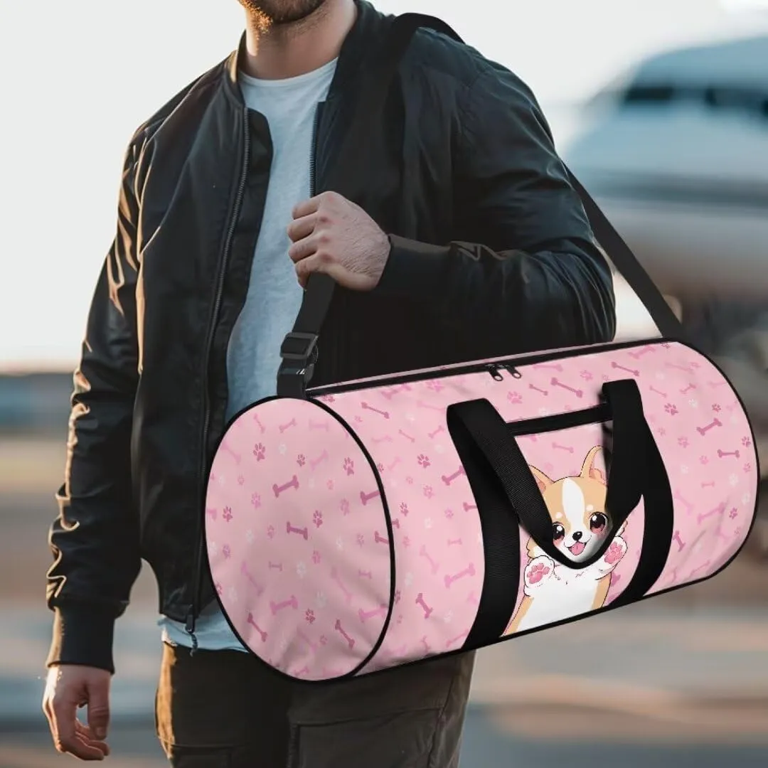 Boatee Corgi Luggage Bag for Teen Girls Cute Duffle Bag for Travel Duffel Bag Lightweight Weekender Bags with Adjustable Strap Multi-Purpose Handle Purse Casual Holdall Bag for Sport Camp Dog Pink