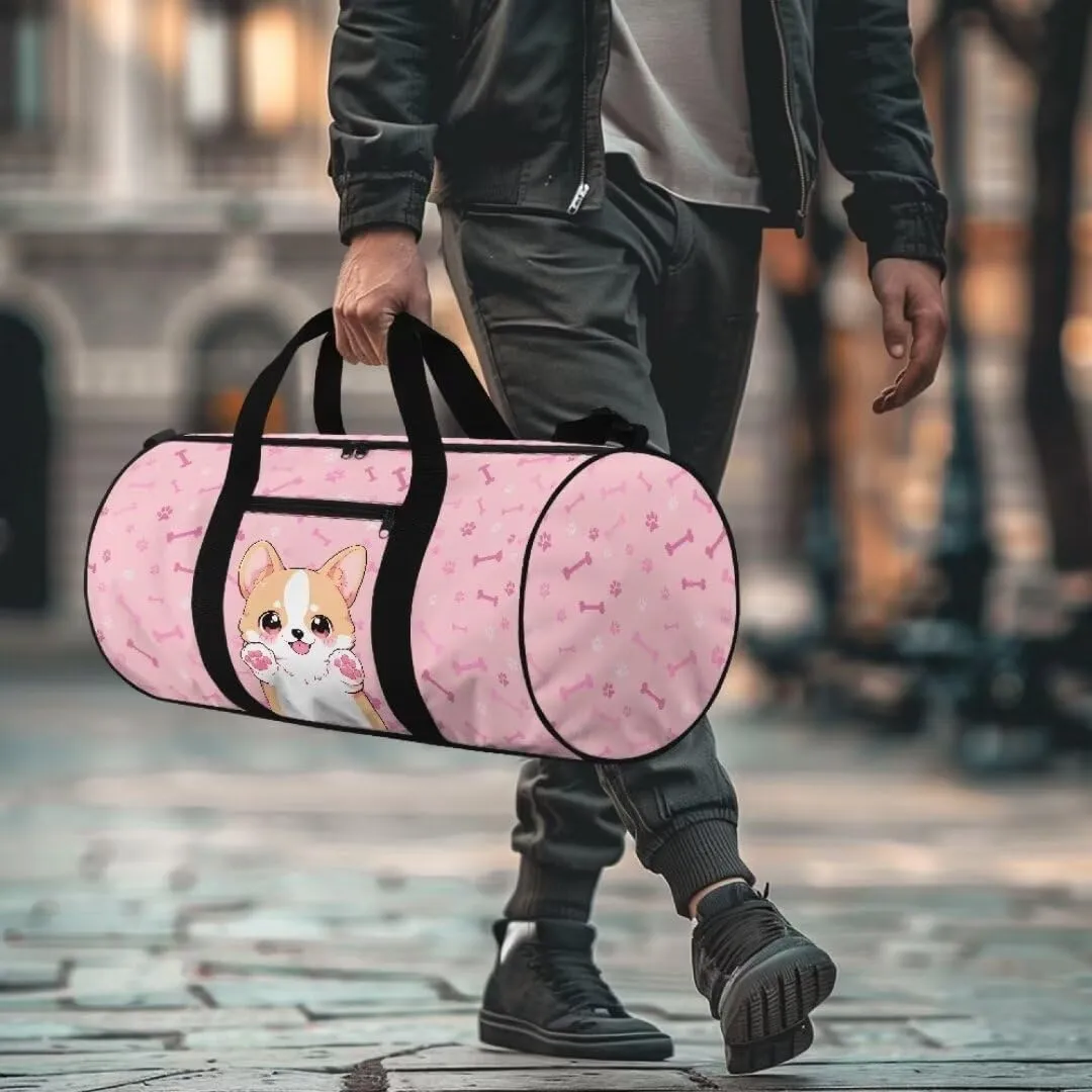 Boatee Corgi Luggage Bag for Teen Girls Cute Duffle Bag for Travel Duffel Bag Lightweight Weekender Bags with Adjustable Strap Multi-Purpose Handle Purse Casual Holdall Bag for Sport Camp Dog Pink