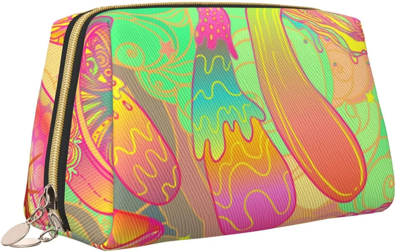 Bohemian Style Magic Mushroom Makeup Bag Large Makeup Bag Zipper Pouch Travel Cosmetic Organizer For Women