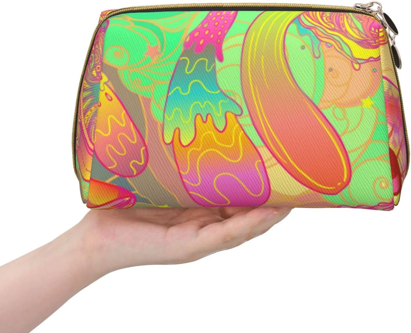 Bohemian Style Magic Mushroom Makeup Bag Large Makeup Bag Zipper Pouch Travel Cosmetic Organizer For Women