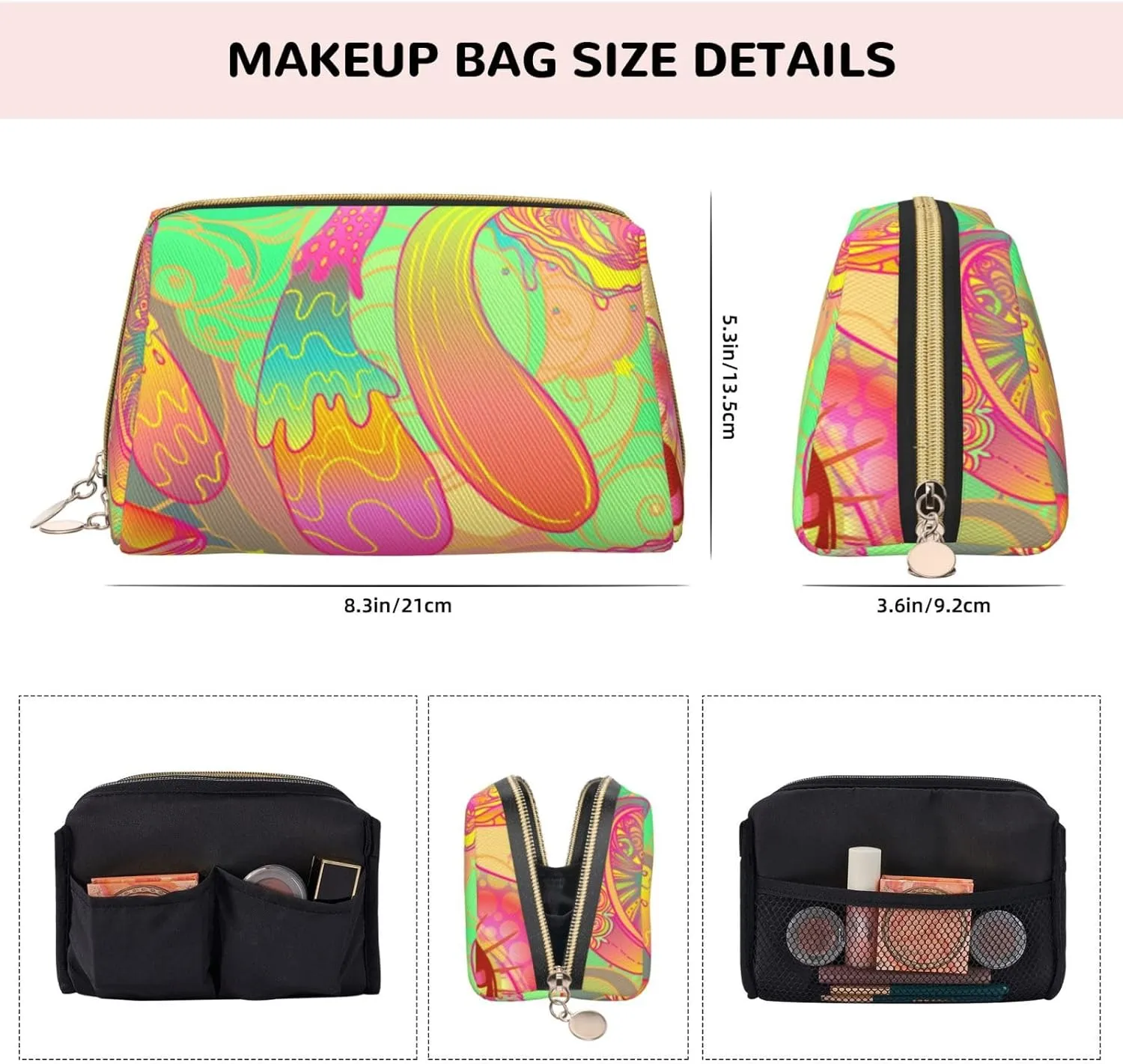 Bohemian Style Magic Mushroom Makeup Bag Large Makeup Bag Zipper Pouch Travel Cosmetic Organizer For Women