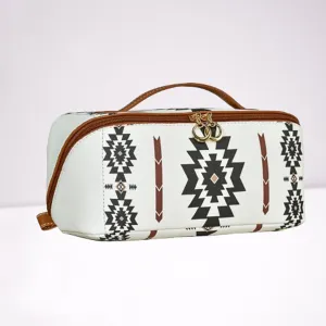 Boho Western Style Makeup Bag, PU Casual Colorblock Makeup Organizer Pouch, Boho Style Cosmetic Bag for Women, for Travel, Daily Use, Weekend Getaways (Type-E)