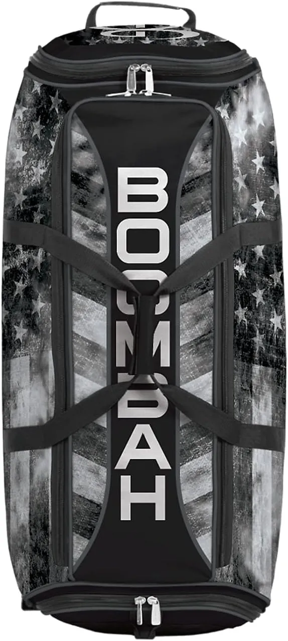 Boombah Brute Rolling Bat Bag 2.0-35" x 15" x 12-1/2" - USA Old Glory Black Ops Black/Charcoal/White - Holds 4 Bats and Room for Gear - Wheeled Bag