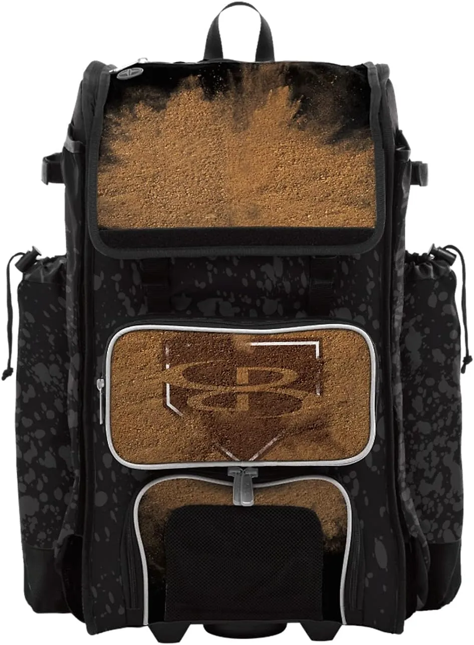 Boombah Catchers Superpack Hybrid Rolling Bat Bag - Homeplate Black/White - Wheeled & Backpack Version