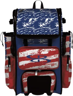 Boombah Superpack Hybrid Rolling Bat Bag - USA Duty Bat Pack Red/Royal Blue/White - Wheeled & Backpack Version