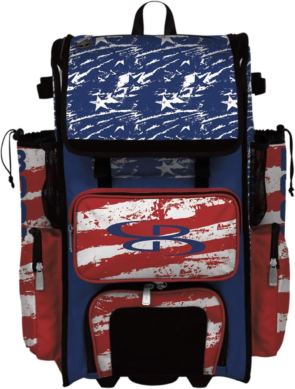 Boombah Superpack Hybrid Rolling Bat Bag - USA Duty Bat Pack Red/Royal Blue/White - Wheeled & Backpack Version