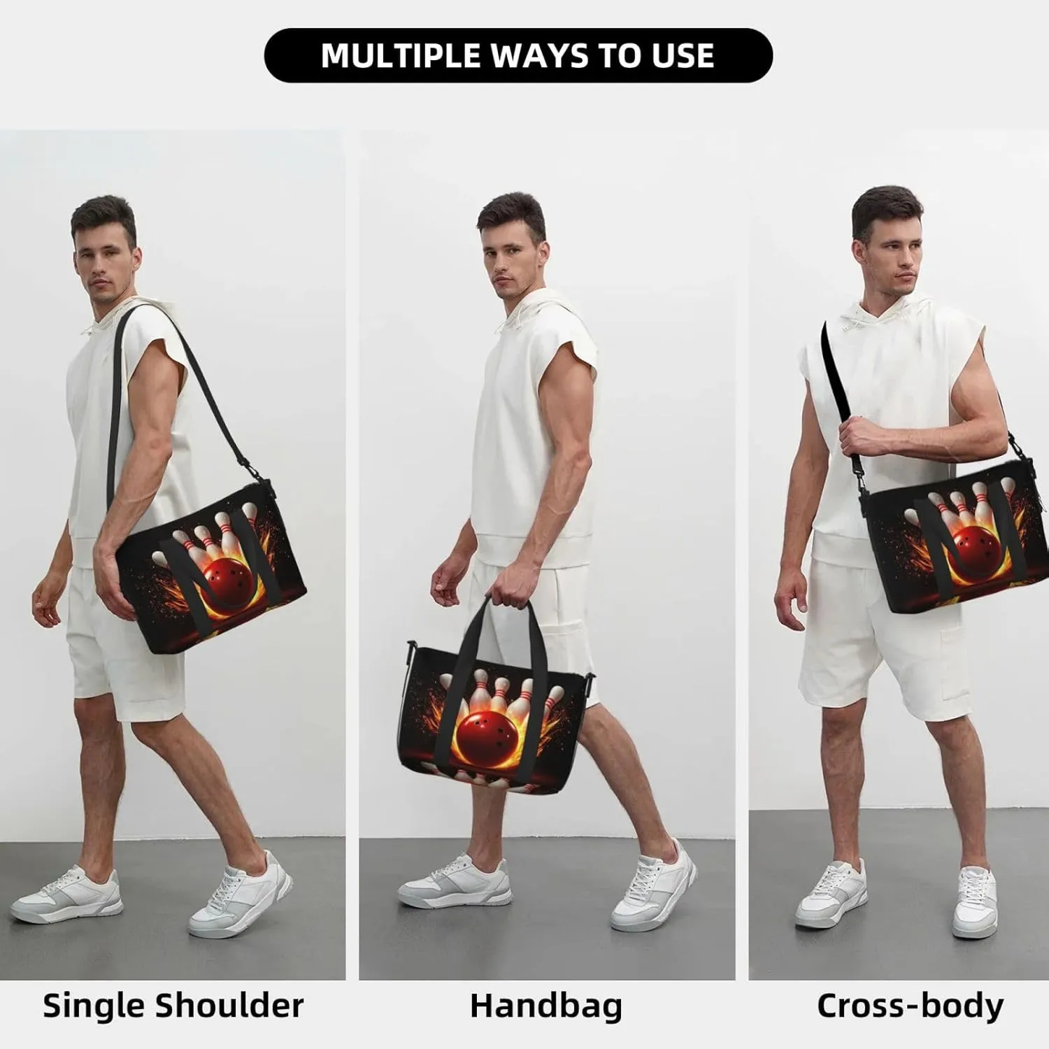 bowling pins print Travel Duffel Bag, Sports Tote Gym Bag, Swim Pool Bag Large Shoulder Tote Bag for Beach Weekender