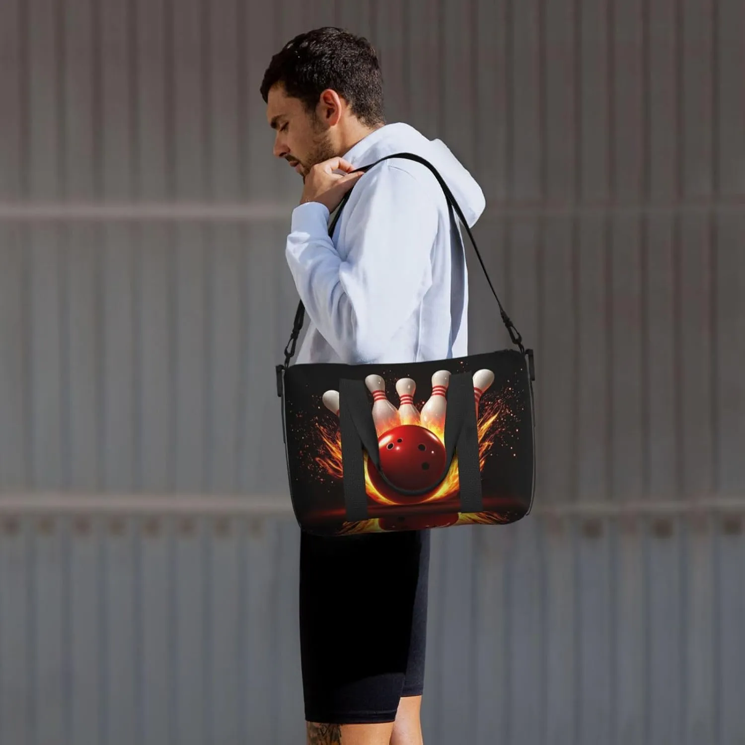 bowling pins print Travel Duffel Bag, Sports Tote Gym Bag, Swim Pool Bag Large Shoulder Tote Bag for Beach Weekender