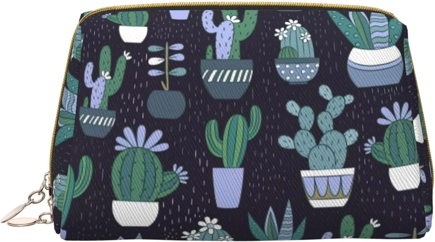 BREAUX Cactus Succulent Plant Print Organizer, Leather Clutch Zipper Cosmetic Bag, Portable Cosmetic Bag (Large)
