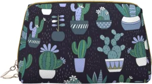 BREAUX Cactus Succulent Plant Print Organizer, Leather Clutch Zipper Cosmetic Bag, Portable Cosmetic Bag (Large)