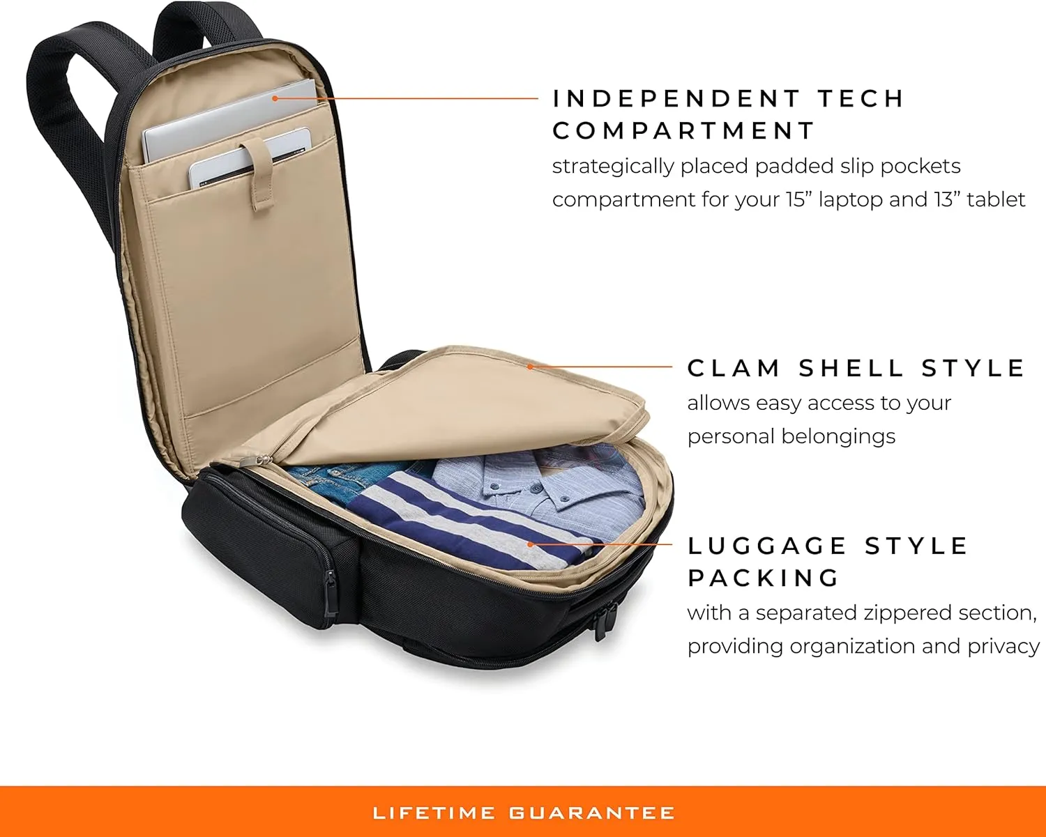 Briggs & Riley Traveler Backpack - Carry On Travel Backpack for Women & Men, Personal Item Travel Bag, Lightweight & Durable, Padded Straps, Fits up to 15" Laptop - Baseline Collection, Black