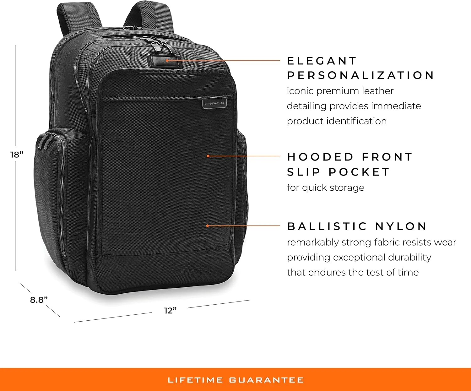 Briggs & Riley Traveler Backpack - Carry On Travel Backpack for Women & Men, Personal Item Travel Bag, Lightweight & Durable, Padded Straps, Fits up to 15" Laptop - Baseline Collection, Black