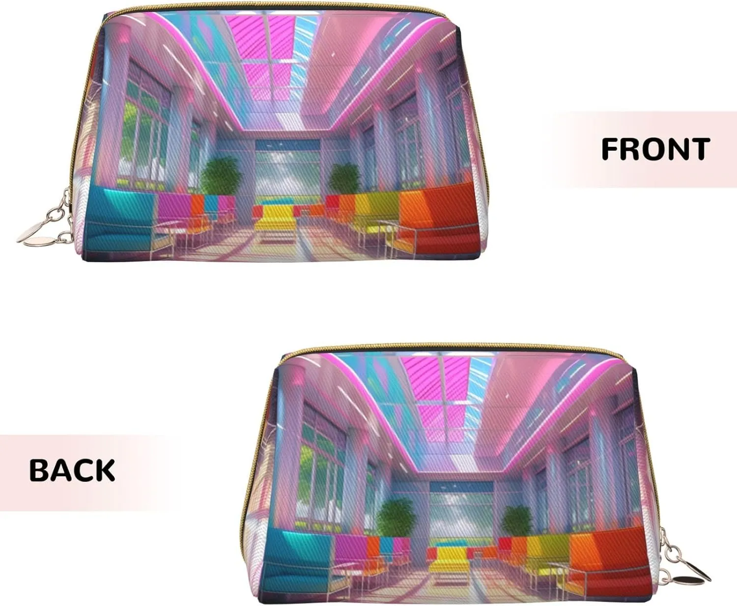 Bright Color Printed Small Makeup Bag,Travel Cosmetic Bag Purse with Zipper,Water-resistant Makeup Organizer Bag for Women