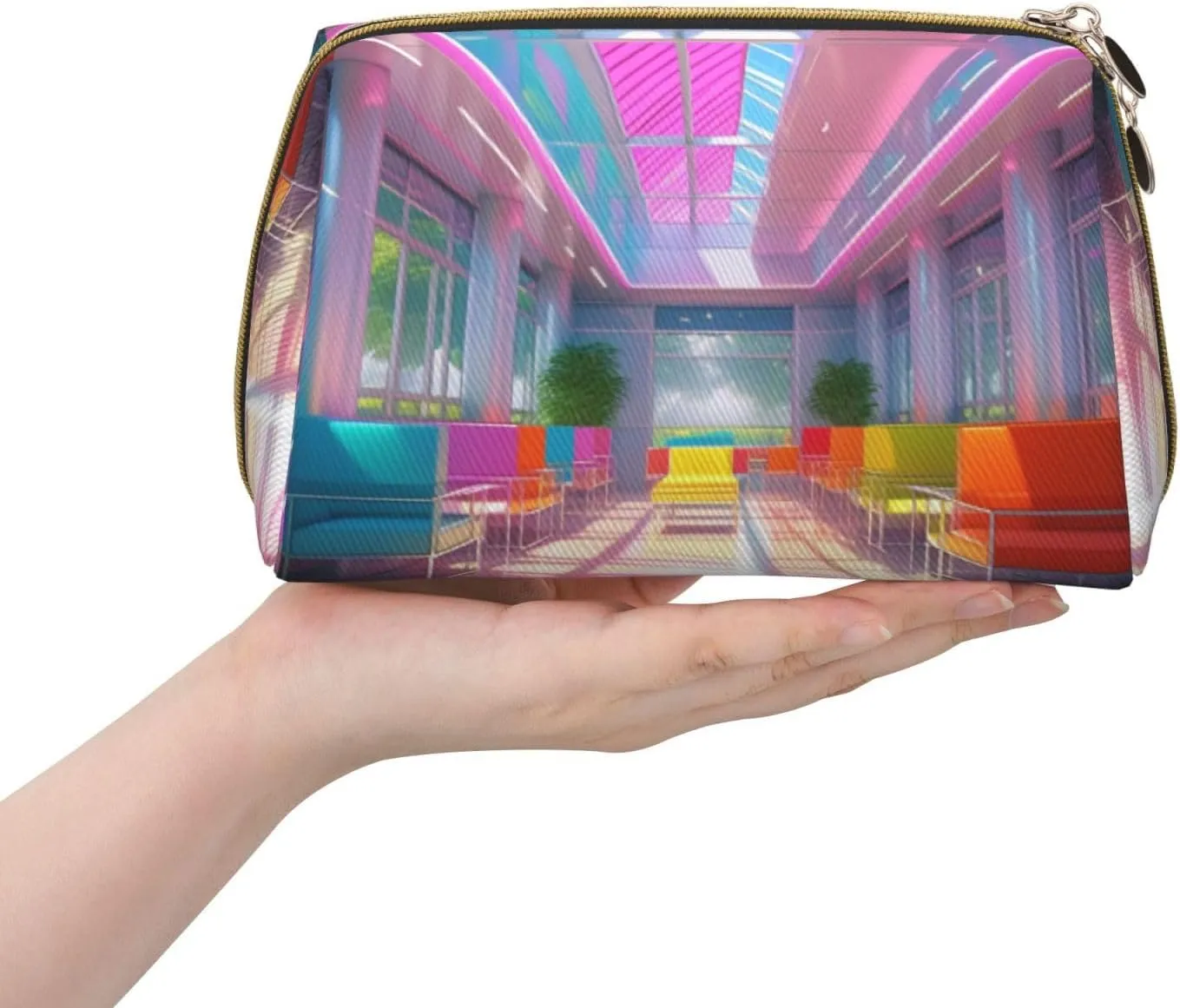 Bright Color Printed Small Makeup Bag,Travel Cosmetic Bag Purse with Zipper,Water-resistant Makeup Organizer Bag for Women