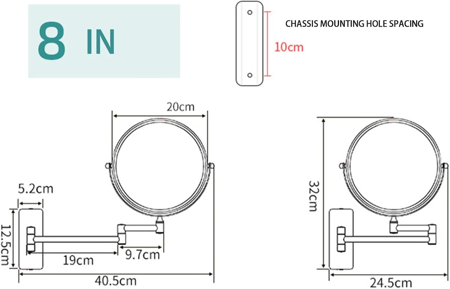 Bronze,1:3 Magnifying Mirror Wall Mounted Double-Sided Mirror 8" 20Cm Beauty Mirror Bathroom Cosmetic Mirror