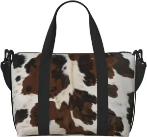 brown black white cowhide print Travel Duffel Bag, Sports Tote Gym Bag, Swim Pool Bag Large Shoulder Tote Bag for Beach Weekender