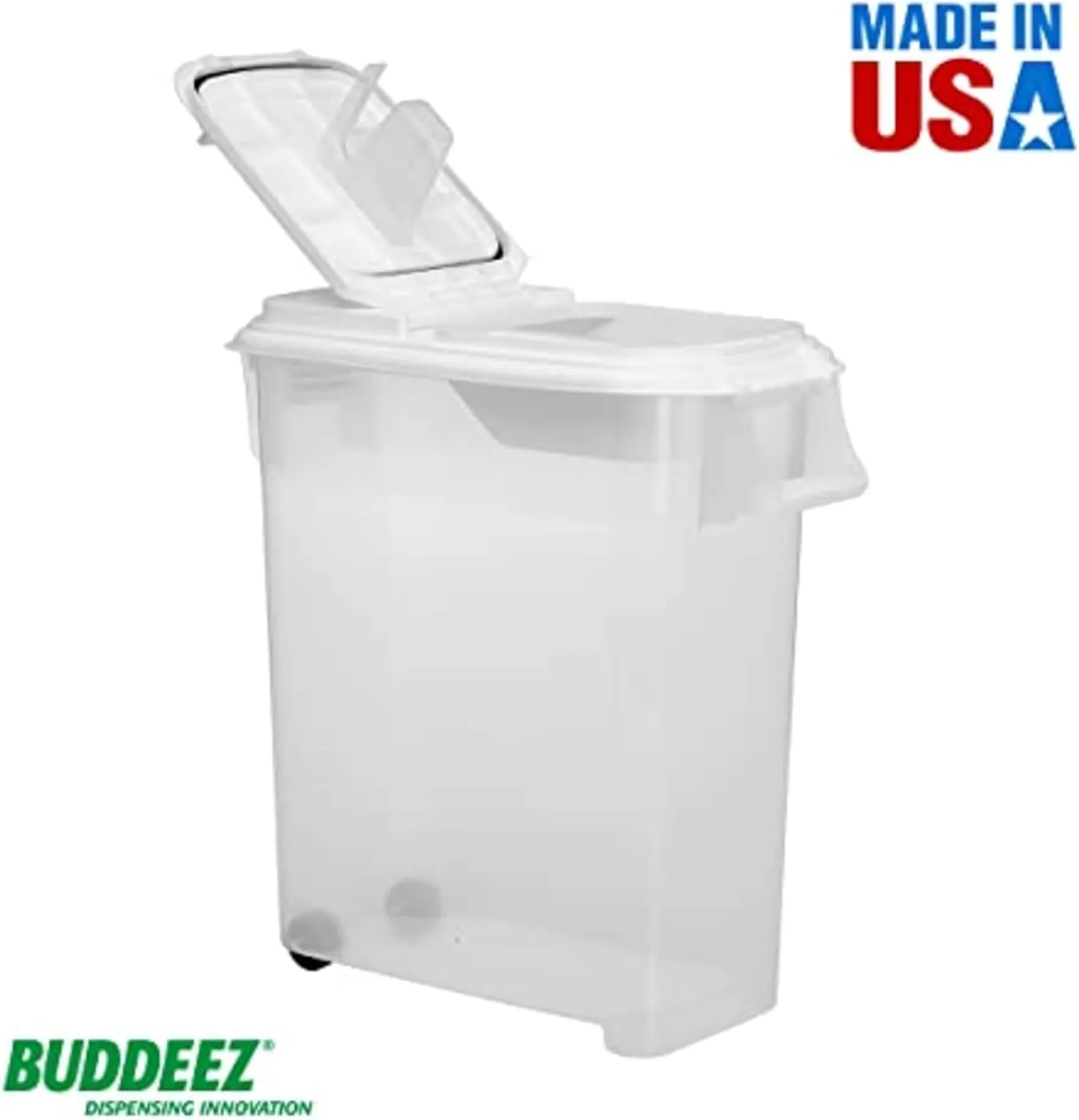 Buddeez Airtight Pet Food Storage Container - 50 QT Capacity Dog Food Storage Container, Cat Food Container, Bird Seed Storage Container, Rolling Storage Bin, Air Tight with White Lid