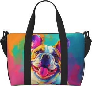bulldog colorful print Travel Duffel Bag, Sports Tote Gym Bag, Swim Pool Bag Large Shoulder Tote Bag for Beach Weekender
