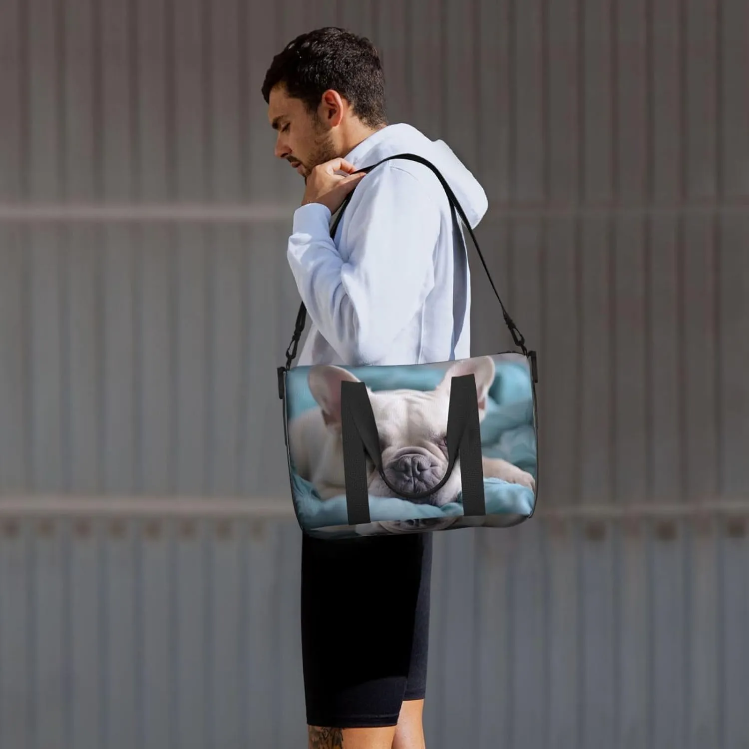 Bulldog print Travel Duffel Bag, Sports Tote Gym Bag, Swim Pool Bag Large Shoulder Tote Bag for Beach Weekender