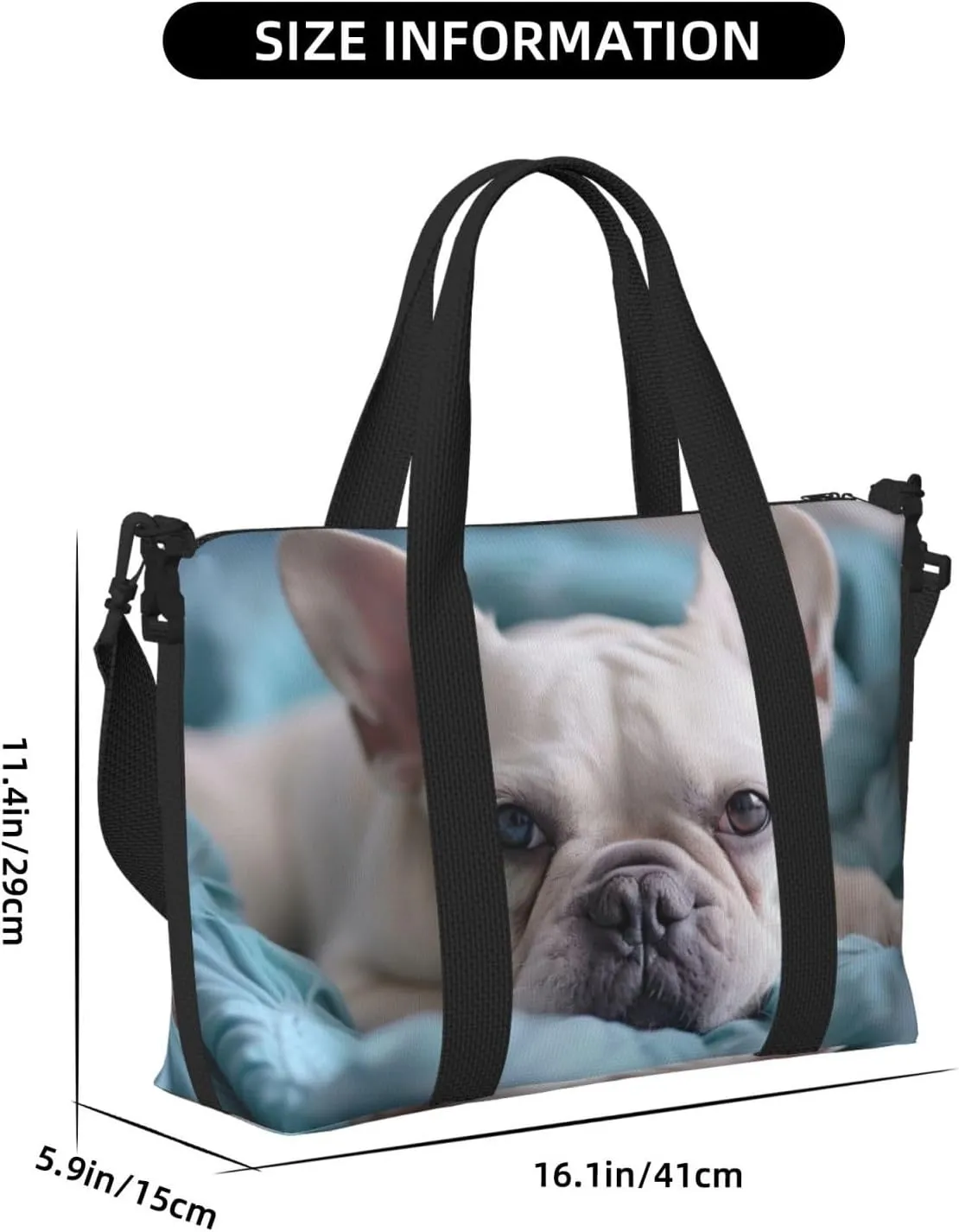 Bulldog print Travel Duffel Bag, Sports Tote Gym Bag, Swim Pool Bag Large Shoulder Tote Bag for Beach Weekender