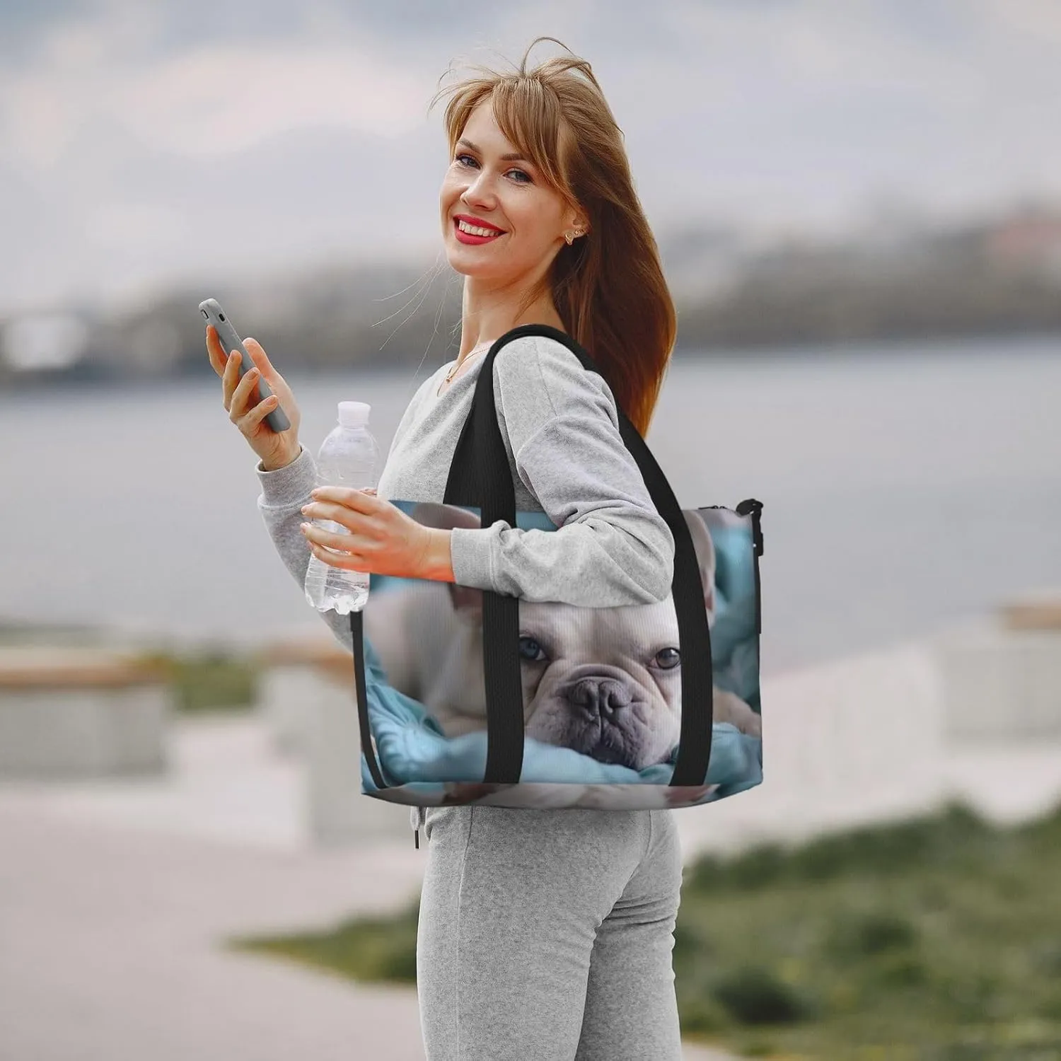 Bulldog print Travel Duffel Bag, Sports Tote Gym Bag, Swim Pool Bag Large Shoulder Tote Bag for Beach Weekender