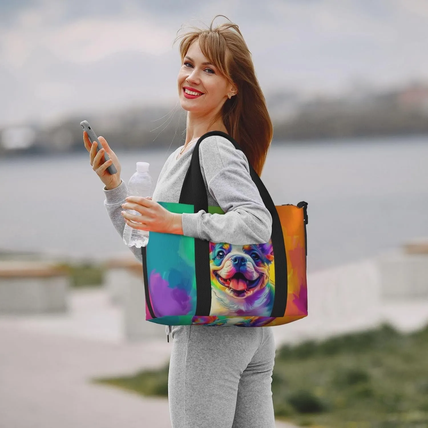 bulldog smile print Travel Duffel Bag, Sports Tote Gym Bag, Swim Pool Bag Large Shoulder Tote Bag for Beach Weekender