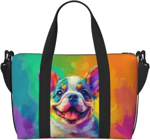 bulldog smile print Travel Duffel Bag, Sports Tote Gym Bag, Swim Pool Bag Large Shoulder Tote Bag for Beach Weekender