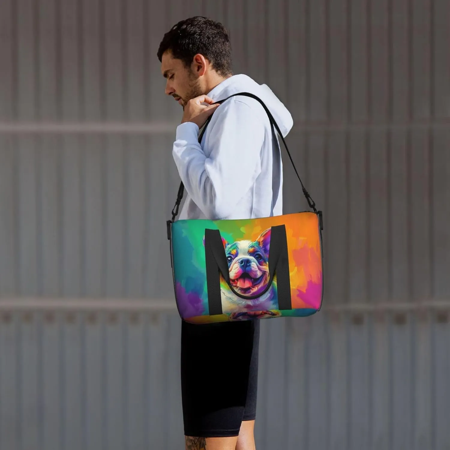 bulldog smile print Travel Duffel Bag, Sports Tote Gym Bag, Swim Pool Bag Large Shoulder Tote Bag for Beach Weekender