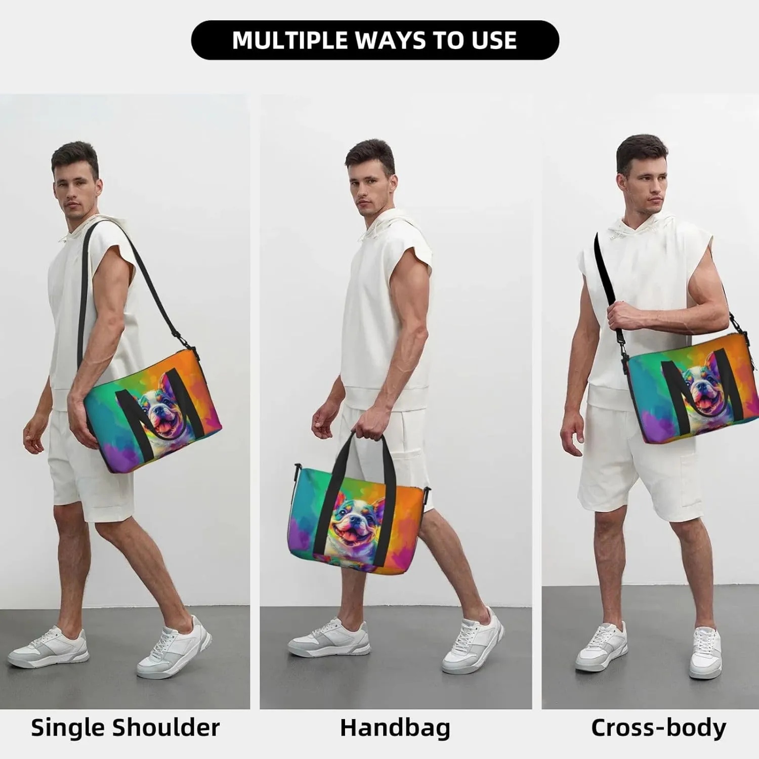 bulldog smile print Travel Duffel Bag, Sports Tote Gym Bag, Swim Pool Bag Large Shoulder Tote Bag for Beach Weekender