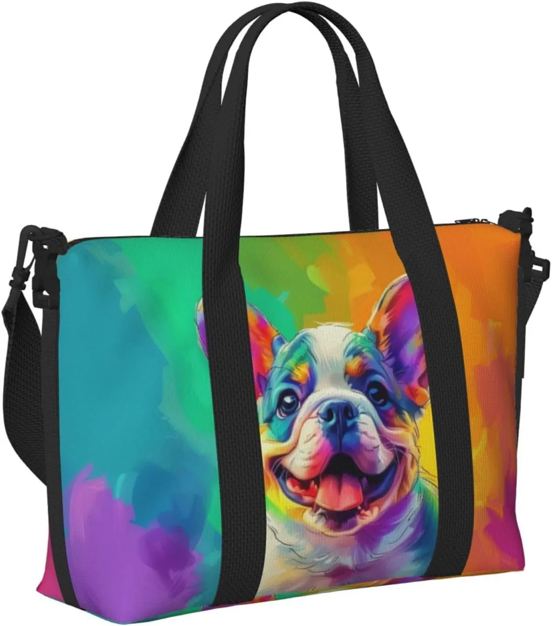 bulldog smile print Travel Duffel Bag, Sports Tote Gym Bag, Swim Pool Bag Large Shoulder Tote Bag for Beach Weekender