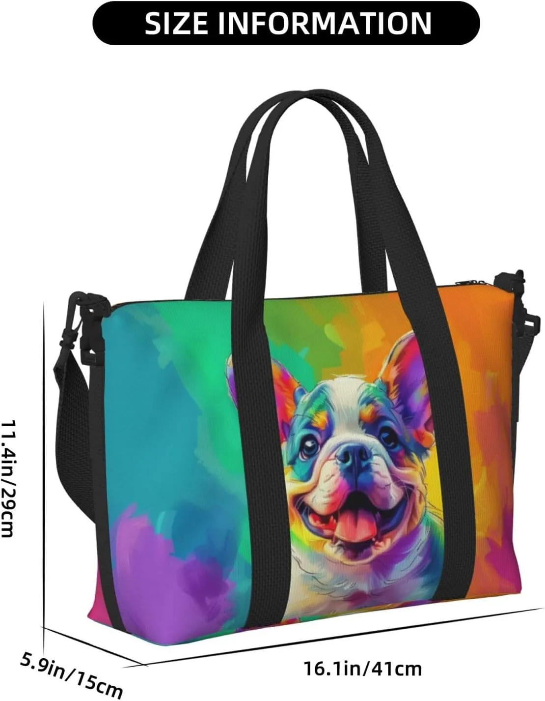 bulldog smile print Travel Duffel Bag, Sports Tote Gym Bag, Swim Pool Bag Large Shoulder Tote Bag for Beach Weekender