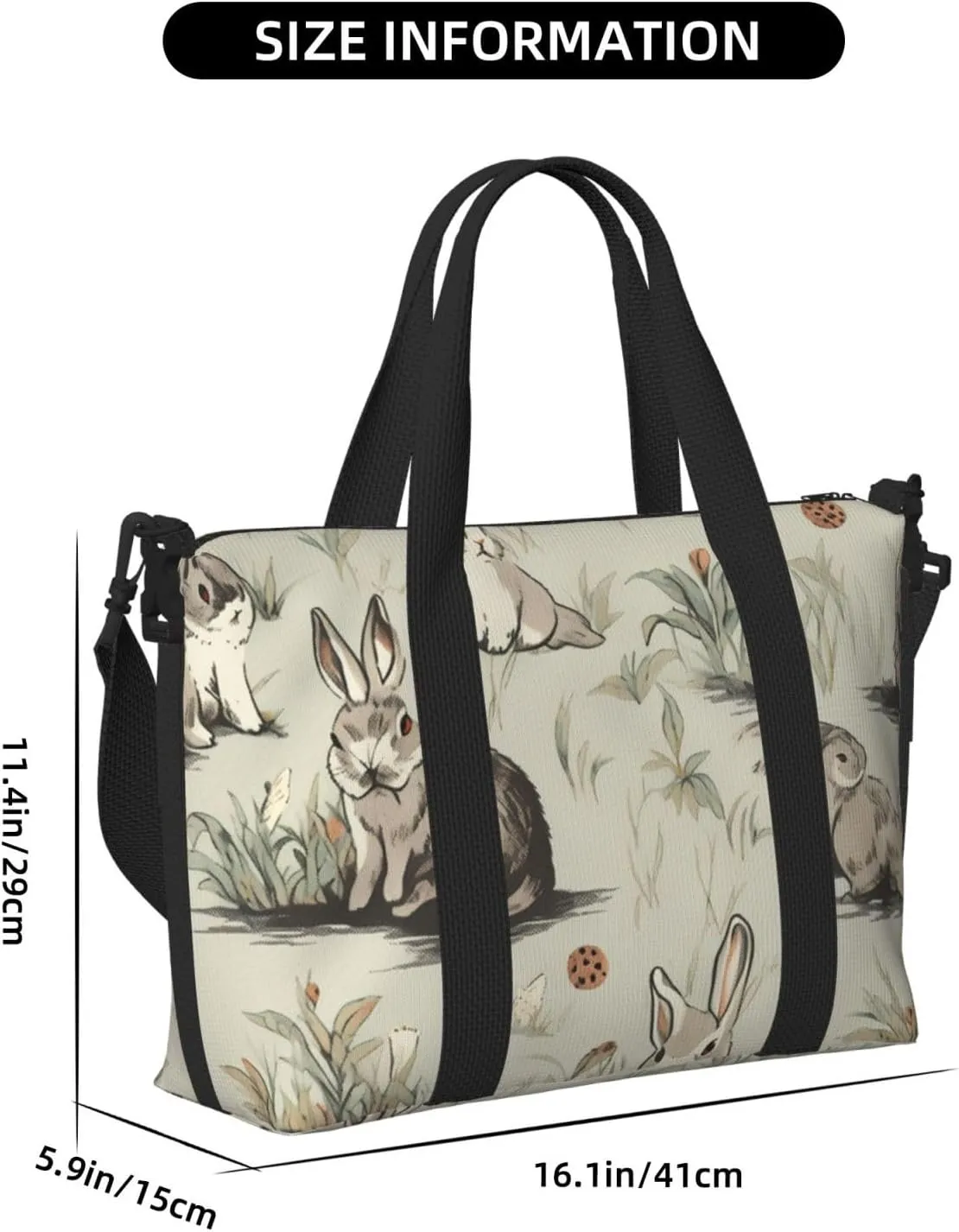 bunnies art print Travel Duffel Bag, Sports Tote Gym Bag, Swim Pool Bag Large Shoulder Tote Bag for Beach Weekender
