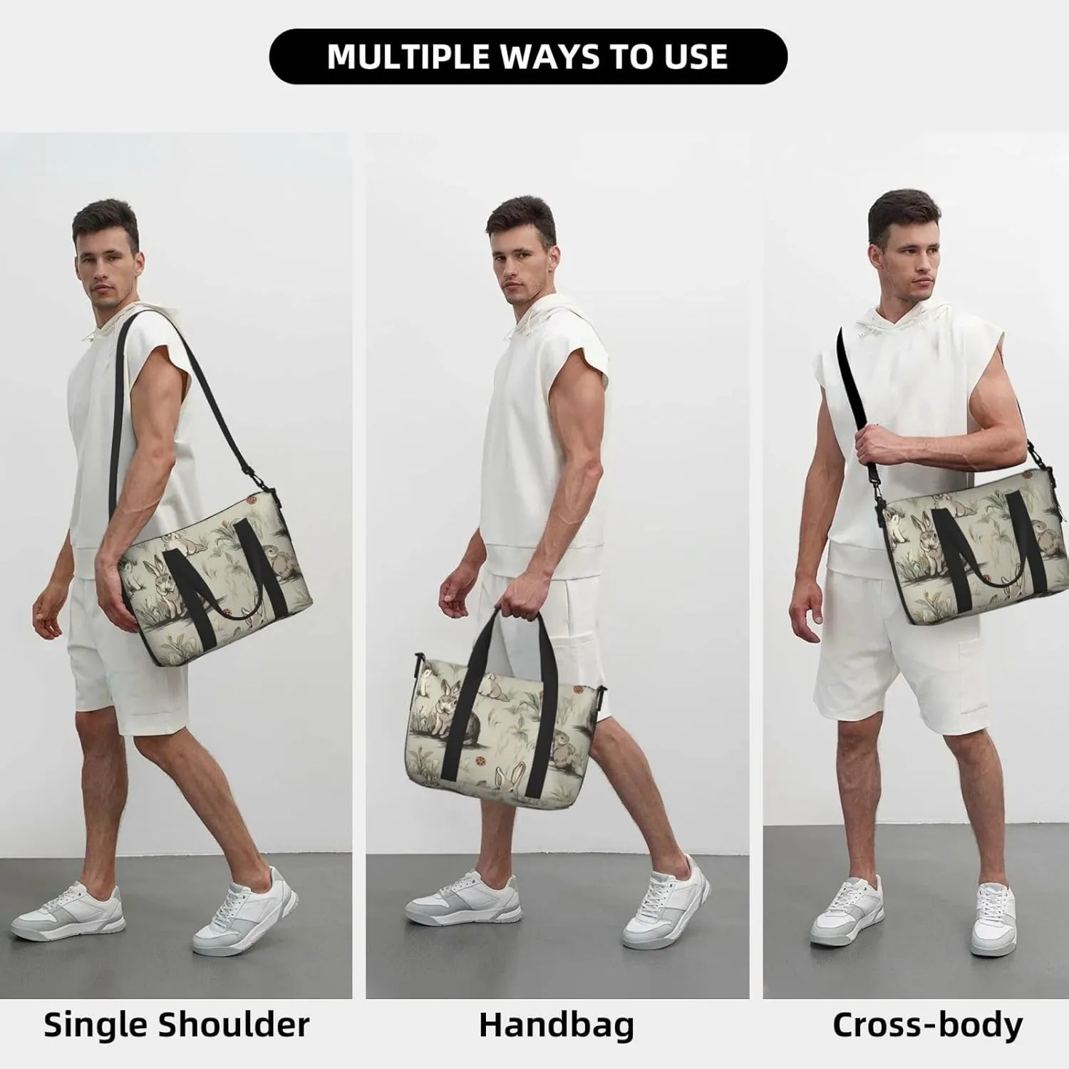 bunnies art print Travel Duffel Bag, Sports Tote Gym Bag, Swim Pool Bag Large Shoulder Tote Bag for Beach Weekender