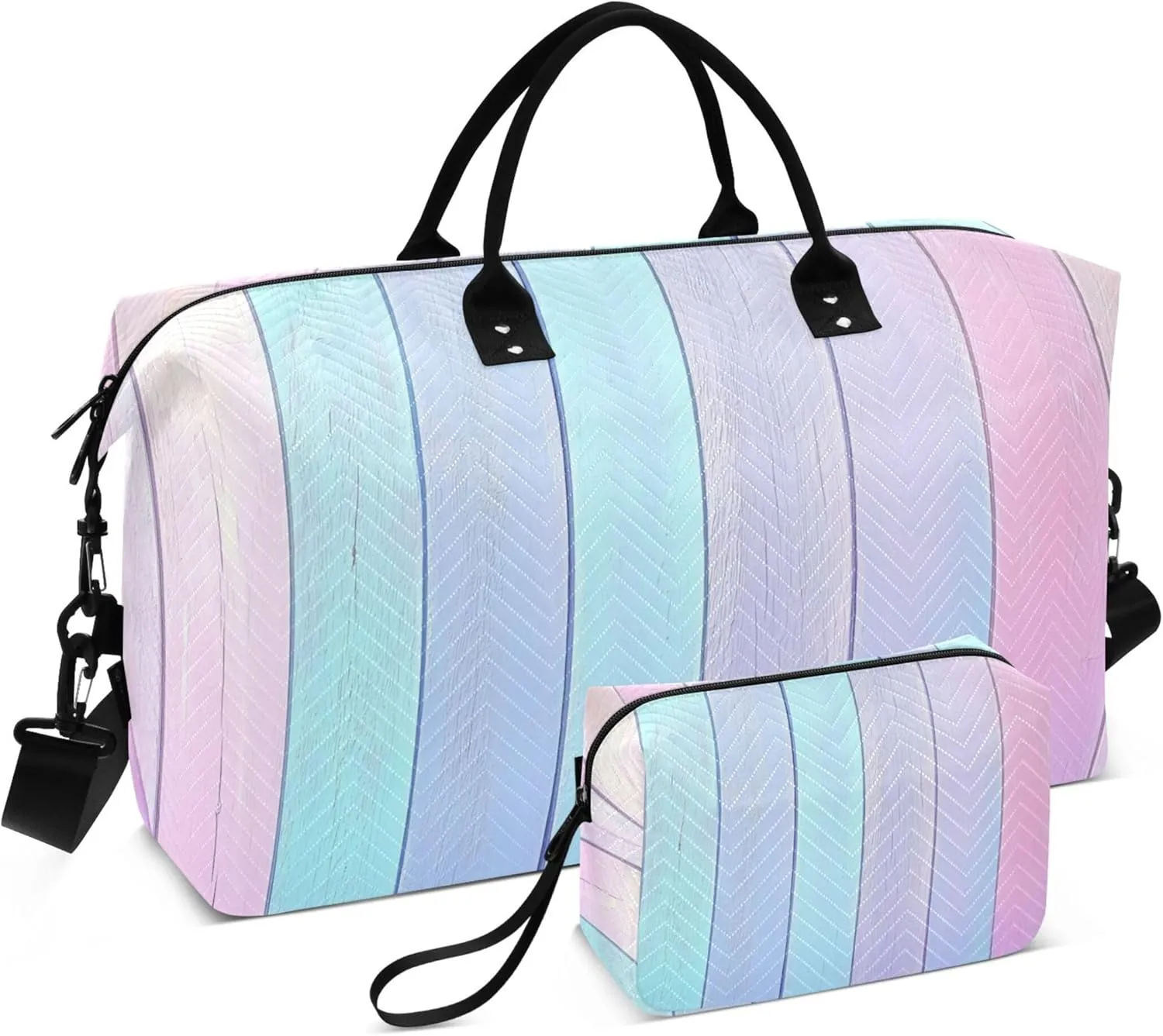 Burbuja Travel Duffel Bag for Women, Colorful Pastel Wood Weekender Overnight Bag Shoulder Carry On Tote Bag with Trolley Sleeve, Gym Bag with Toiletry Bag, Large Size