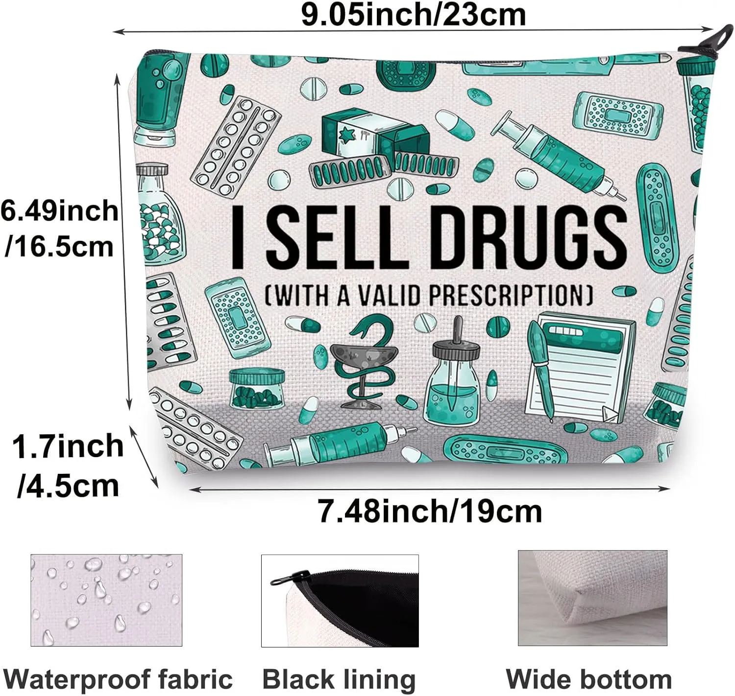 BWWKTOP Funny Pharmacist Cosmetic Makeup Bag Pharmacy Technician Gift I Sell Drugs with a Valid Prescription Makeup Zipper Pouch Pharmacist Graduation Gifts (I Sell)