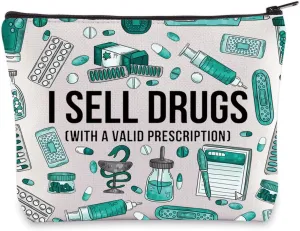 BWWKTOP Funny Pharmacist Cosmetic Makeup Bag Pharmacy Technician Gift I Sell Drugs with a Valid Prescription Makeup Zipper Pouch Pharmacist Graduation Gifts (I Sell)