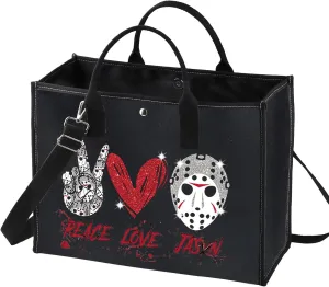 BWWKTOP Mask Slasher Cosmetic Makeup Bag Mask Fans Gifts Peace Love Zipper Pouch Bag Machete Killer​​ Merchandise (PEACE JASON BG)