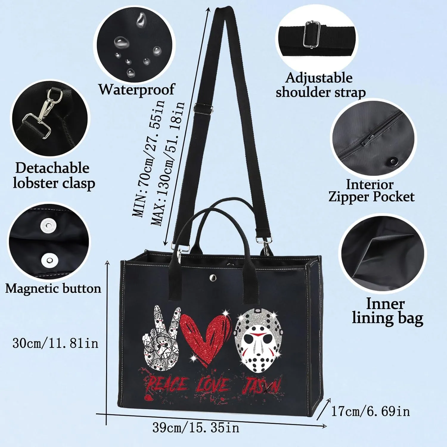 BWWKTOP Mask Slasher Cosmetic Makeup Bag Mask Fans Gifts Peace Love Zipper Pouch Bag Machete Killer​​ Merchandise (PEACE JASON BG)