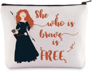 BWWKTOP Princess Cosmetic Makeup Bag Brave Movie Fans Gift She Who Is Brave Is Free Zipper Pouch Bag For Movie Fans (Is Brave Is Free)