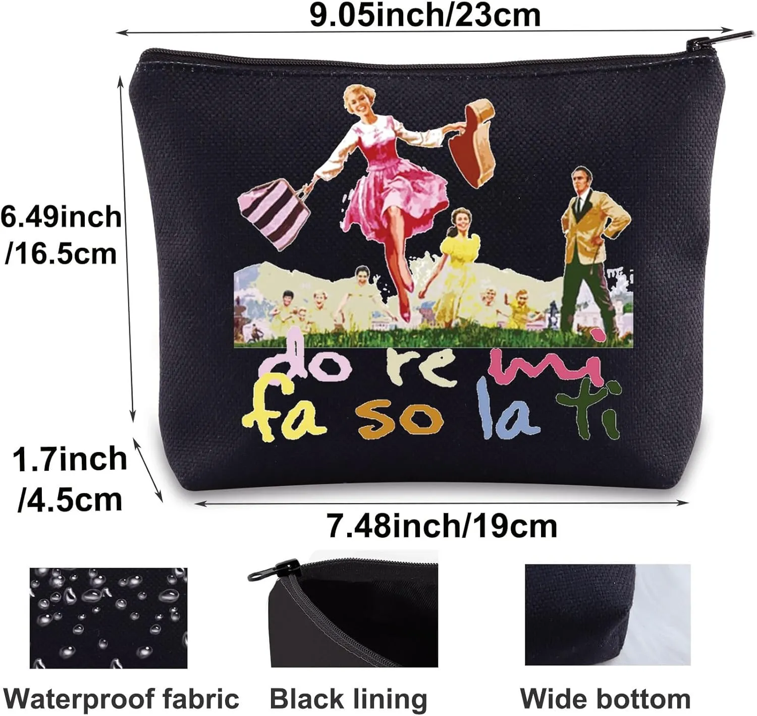BWWKTOP Sound Theater Cosmetic Makeup Bag Von Trapp Gift Do Re Mi Fa So La Ti Theater Zipper Pouch Bag Theater Musical Merchandise (Do Re Mi BL)