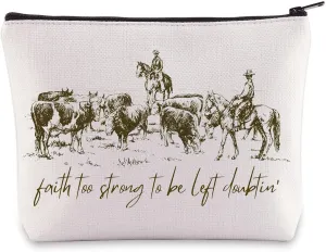 BWWKTOP Western Country Singer Cosmetic Makeup Bag Country Music Gifts Faith Too Strong To Be Left Doubtin Western Cowboy Zipper Pouch Bag (Faith too)