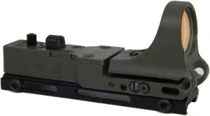 C-MORE Systems Railway Red Dot Sight, Standard Intensity Switch, 2 MOA, 1x Magnification, Made of Polymer, Ultra Bright, All Weather, Waterproof, Lightweight, Olive Drab Green