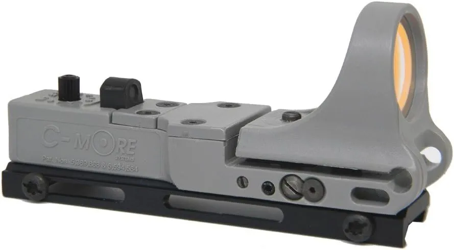 C-MORE Systems Railway Red Dot Sight, Standard Intensity Switch, 6 MOA, 1x Magnification, Made of Polymer, Ultra Bright, All Weather, Waterproof, Lightweight, Gray