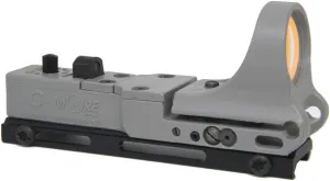 C-MORE Systems Railway Red Dot Sight, Standard Intensity Switch, 6 MOA, 1x Magnification, Made of Polymer, Ultra Bright, All Weather, Waterproof, Lightweight, Gray