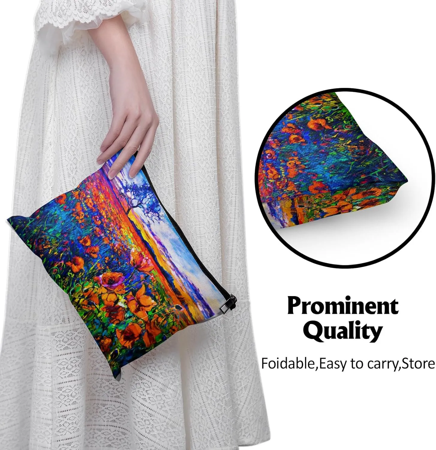 Cafl Poppy Field Makeup Bag Travel Large Poppy Painting Cosmetic Bag Organizer toiletry Essentials Jewelry Zipper Bag Gift For Women -10×8 inch