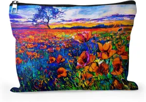 Cafl Poppy Field Makeup Bag Travel Large Poppy Painting Cosmetic Bag Organizer toiletry Essentials Jewelry Zipper Bag Gift For Women -10×8 inch