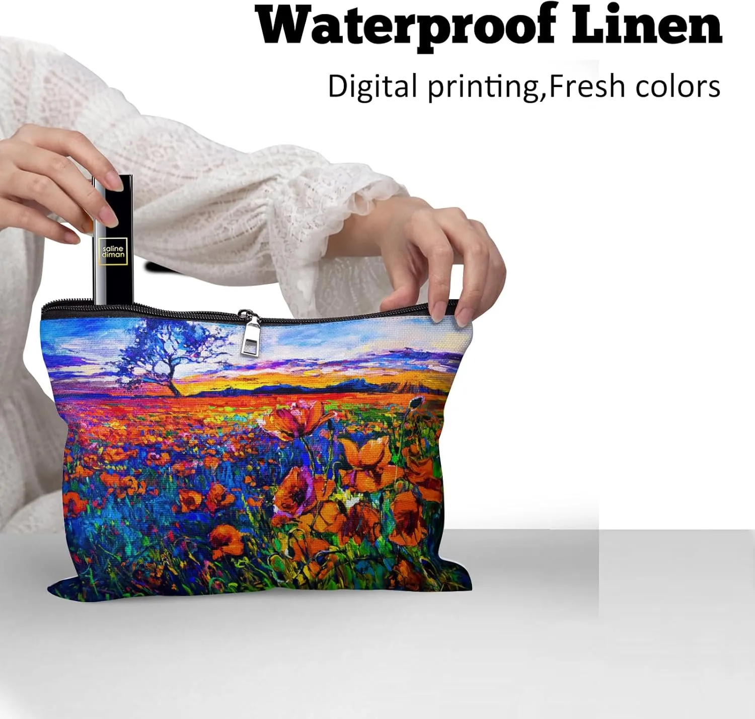 Cafl Poppy Field Makeup Bag Travel Large Poppy Painting Cosmetic Bag Organizer toiletry Essentials Jewelry Zipper Bag Gift For Women -10×8 inch